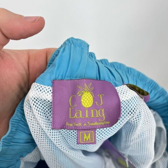 NWT Cj Laing Swim Trunks Drawstrings Waistband Blue Cotton Mens Size Medium - Picture 3 of 7